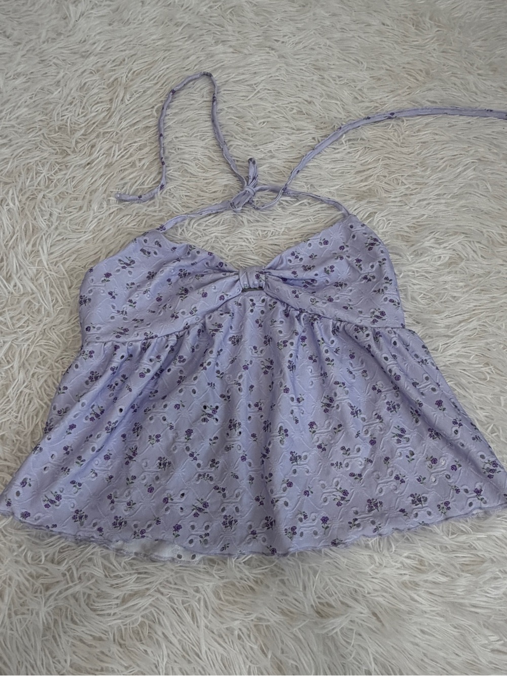 NWT Ditsy Floral Hollow V-Neck Sexy Backless Camisole Top Sweet Purple -medium - Picture 4 of 6
